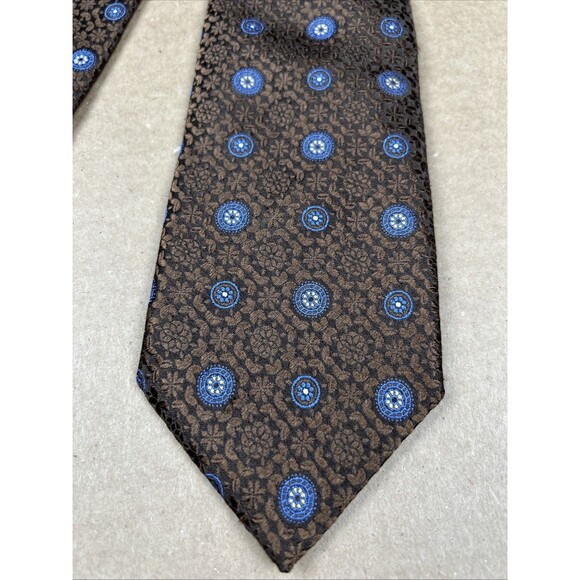 Canali Tie 59” x 3” Silk Bronze Floral Geometric Made In Italy - Picture 2 of 6